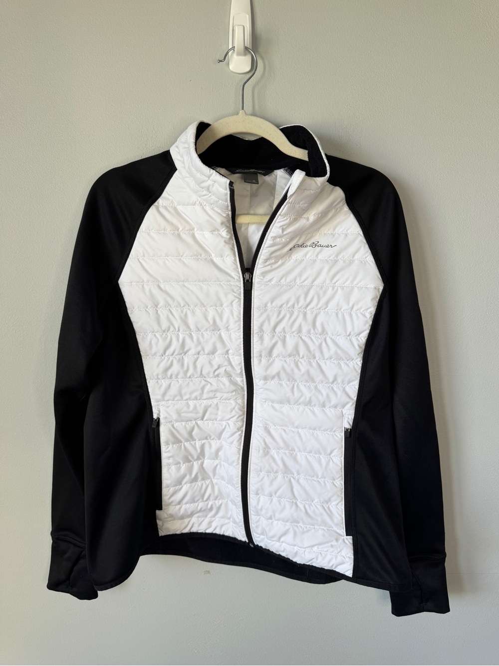 Eddie Bauer White and Black Quilted Hybrid Jacket